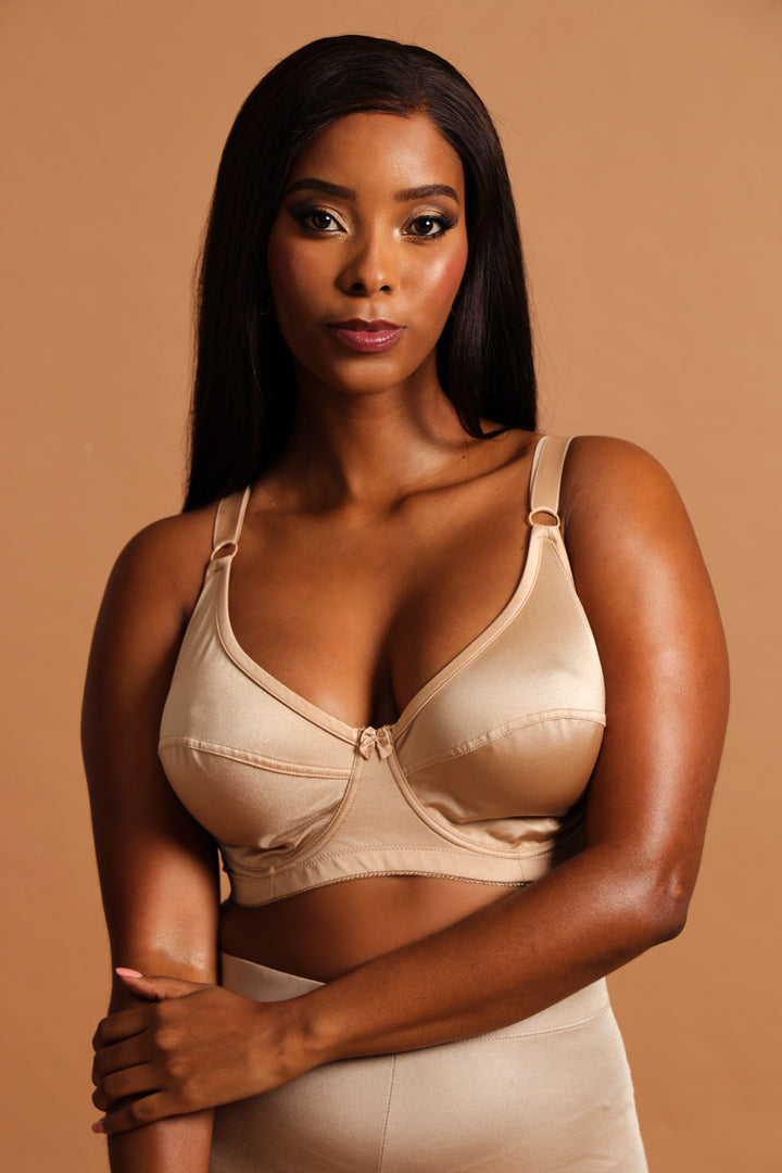 2 Pack Shiny Panel Cup Bra - Beige/White