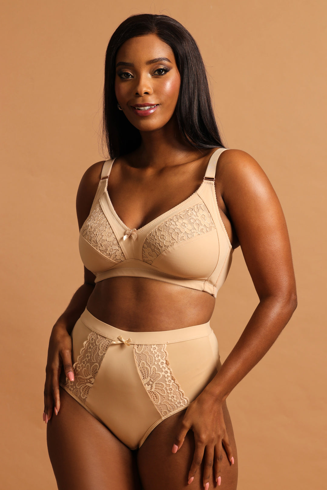 2 Pack Lace Brief Panties - Beige/White