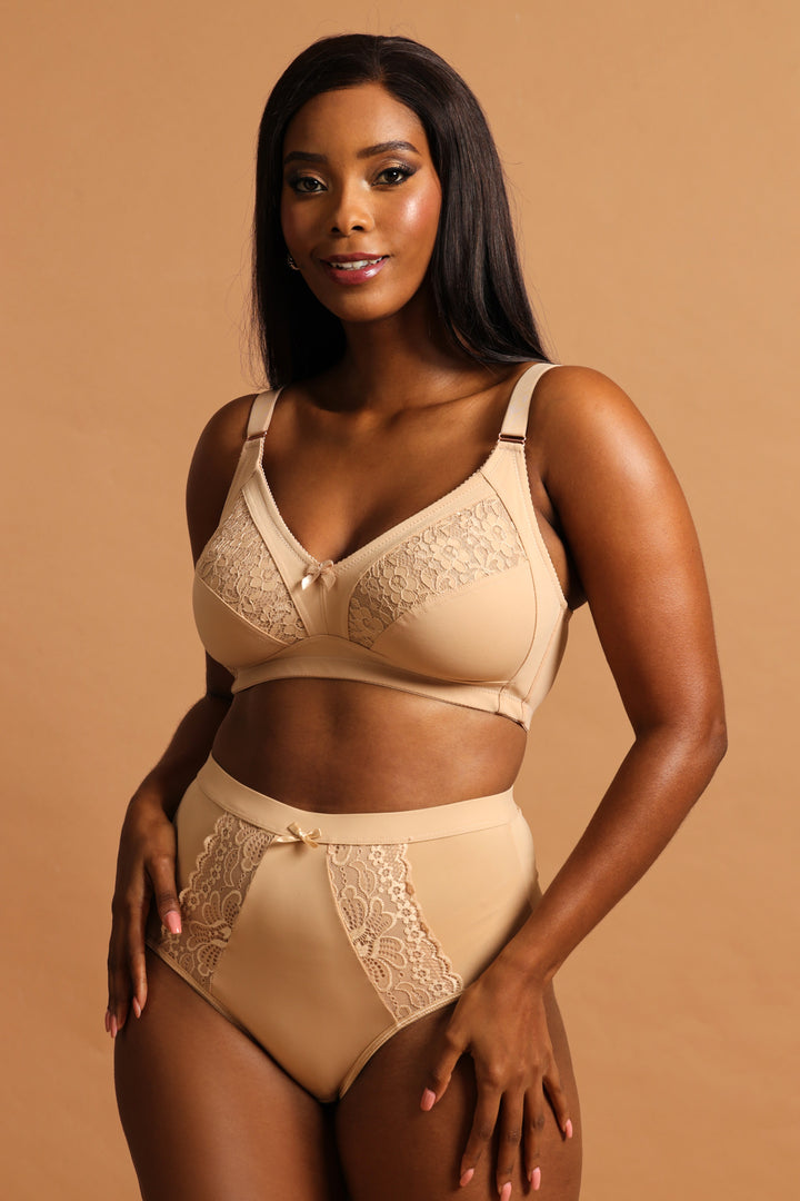 2 Pack Lace Brief Panties - Beige/White