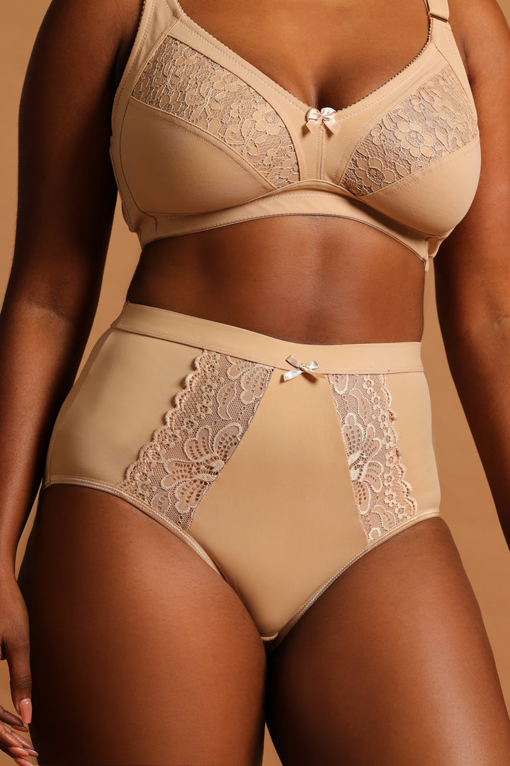 2 Pack Lace Brief Panties - Beige/White