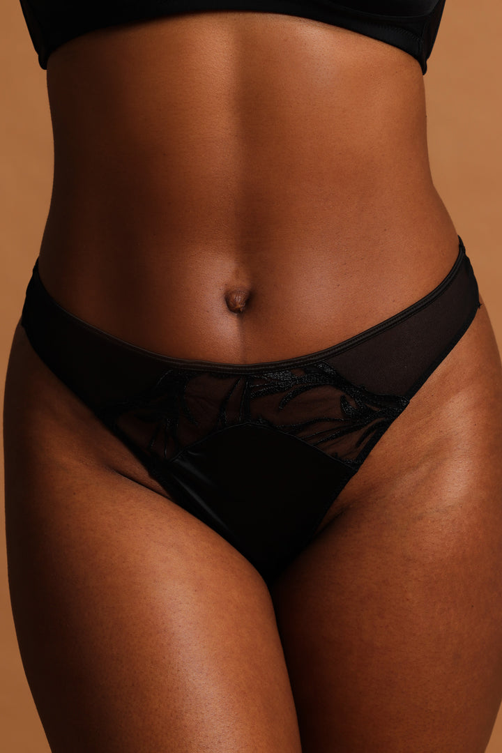 2 Pack Cloth & Embroidered Thong Panty - Red/Black