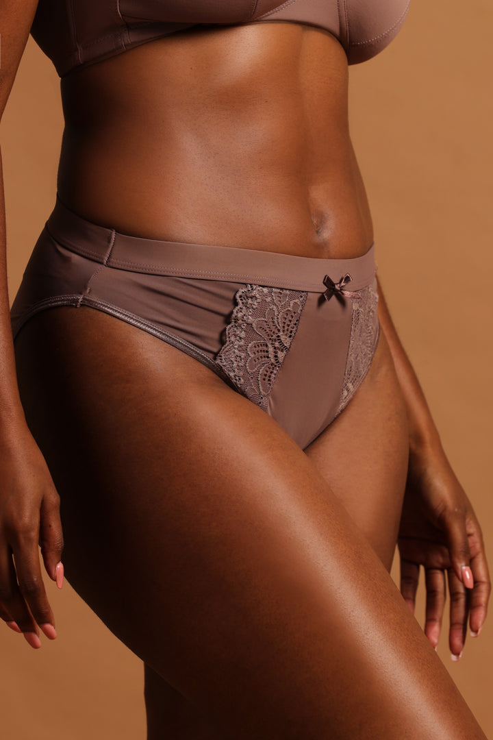 2 Pack Lace Hi-Cut Panties - Mocha/Black