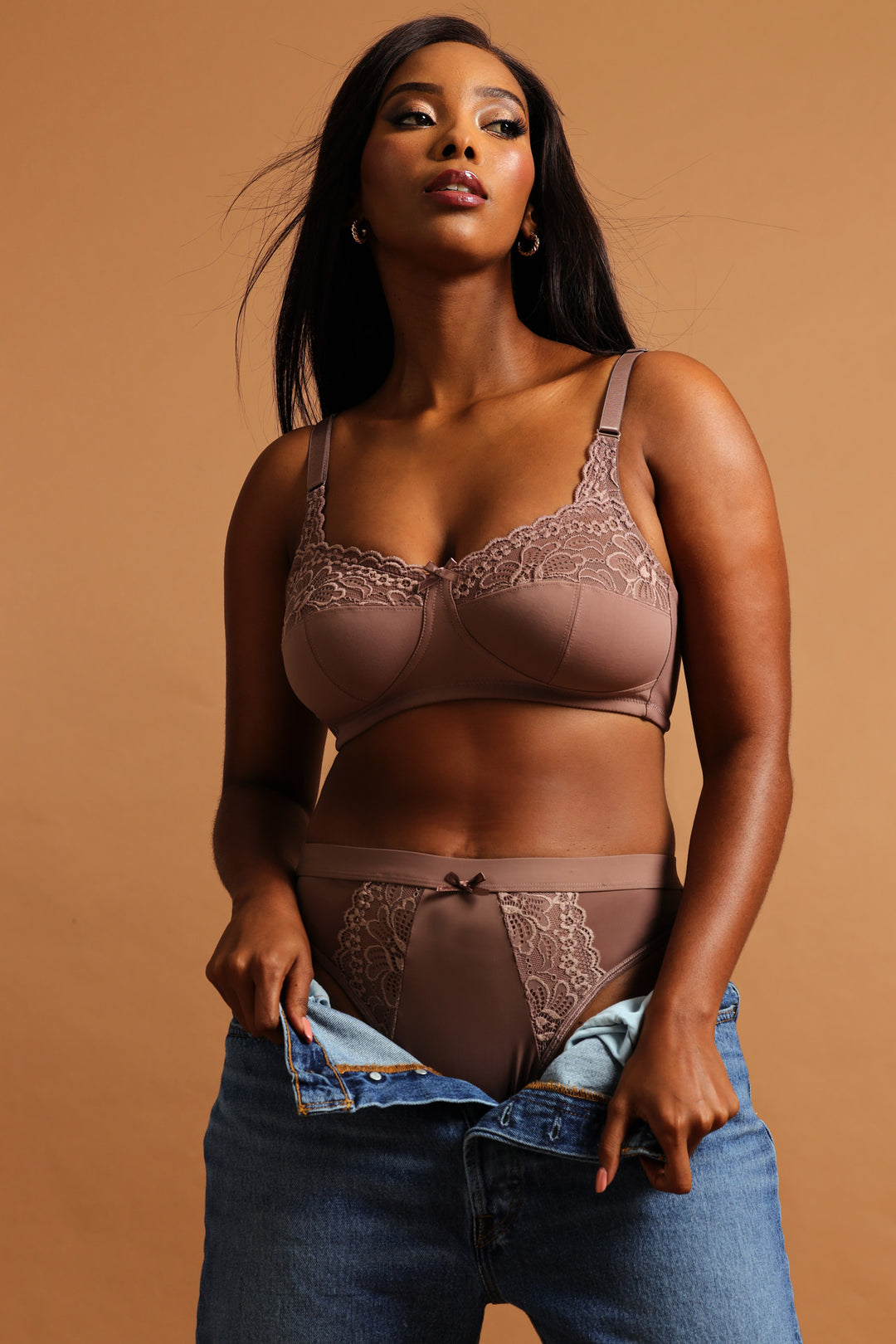 2 Pack Lace Hi-Cut Panties - Mocha/Black