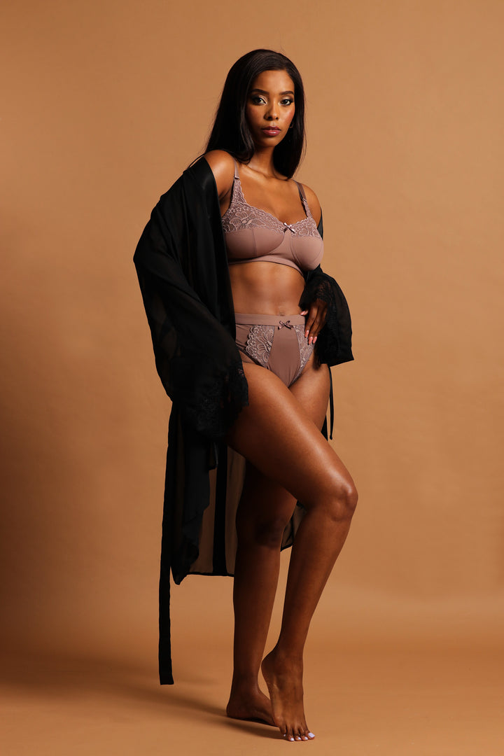 2 Pack Lace Hi-Cut Panties - Mocha/Black