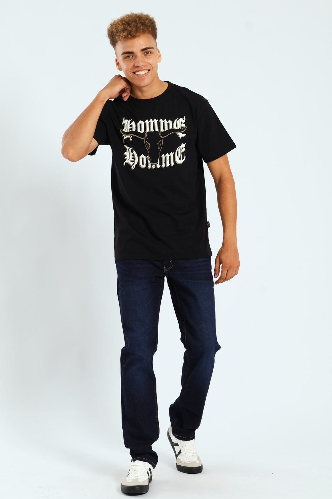 Basic Short Sleeve Print Tee - Black