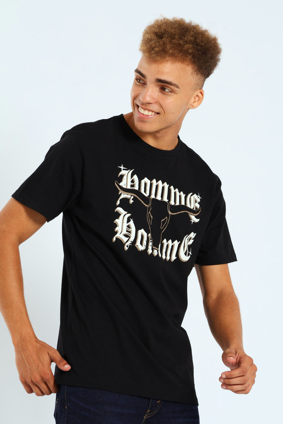 Basic Short Sleeve Print Tee - Black
