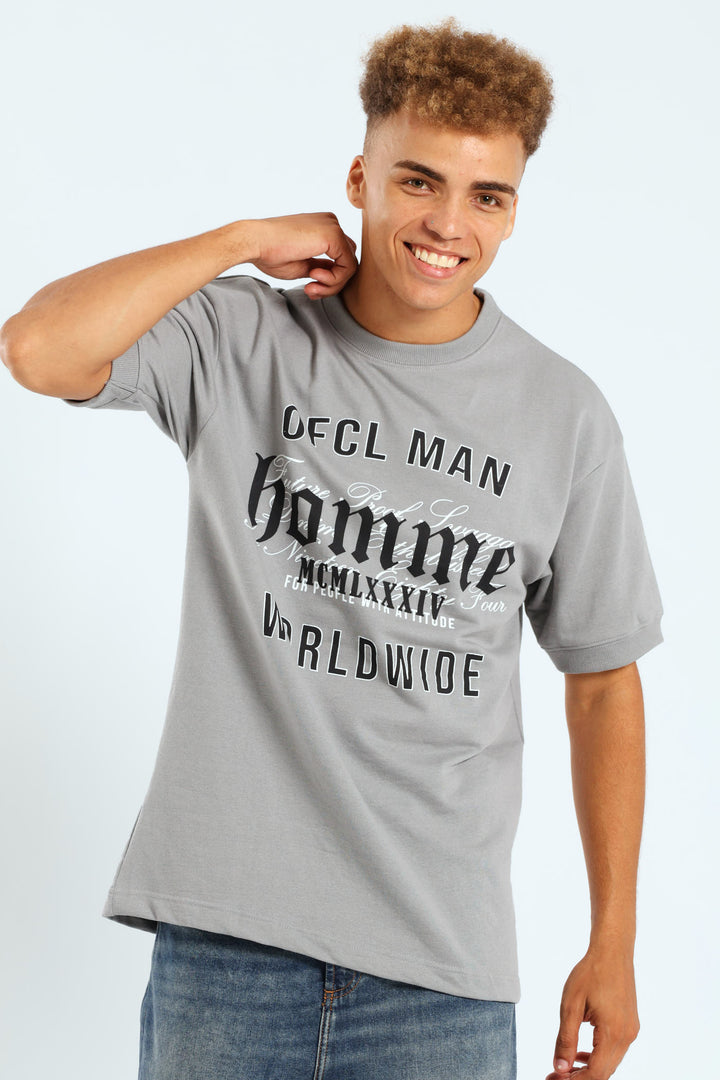 Short Sleeve Cuffed Terry Tee - Light Grey