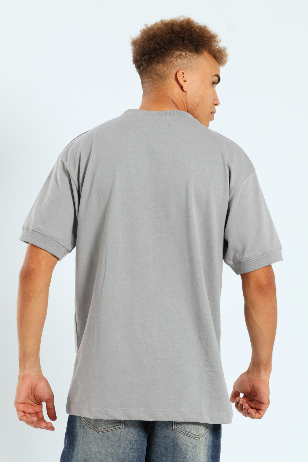 Short Sleeve Cuffed Terry Tee - Light Grey