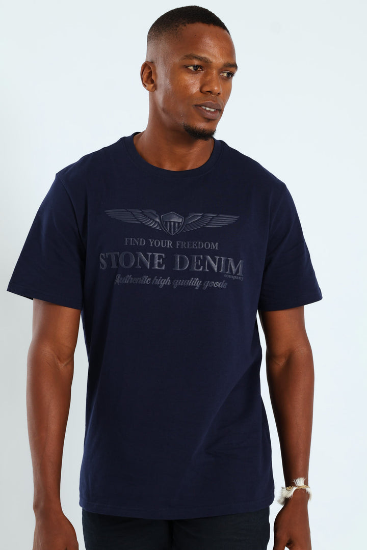 Wings Shield HD Puff Print Tee - Navy