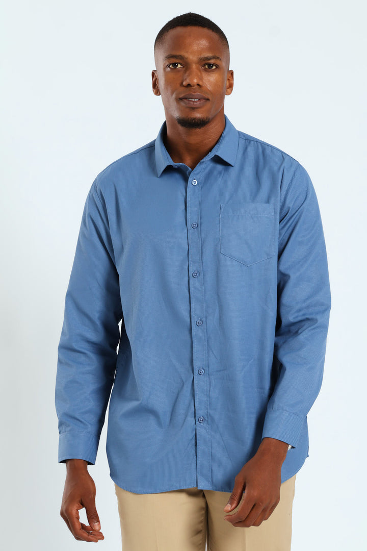 Textured Long Sleeve Shirt - Smokey Blue