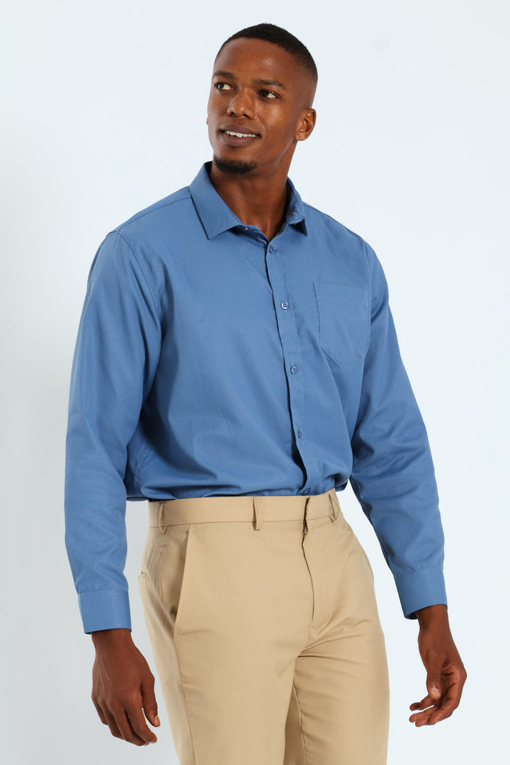 Textured Long Sleeve Shirt - Smokey Blue