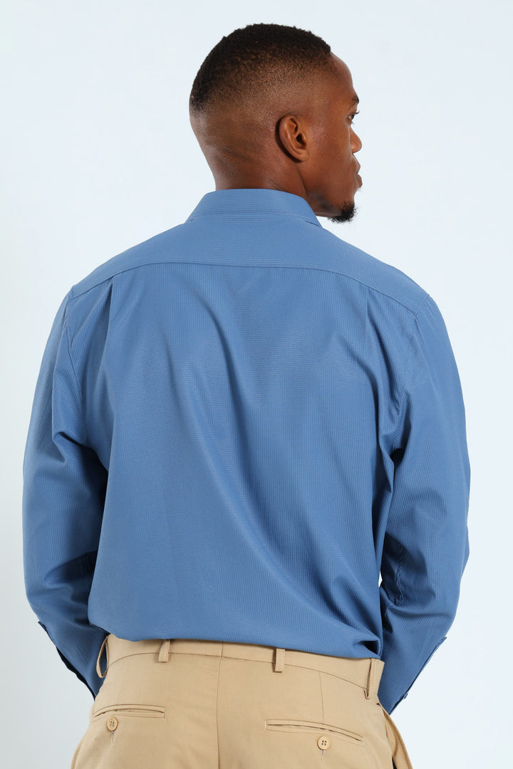 Textured Long Sleeve Shirt - Smokey Blue
