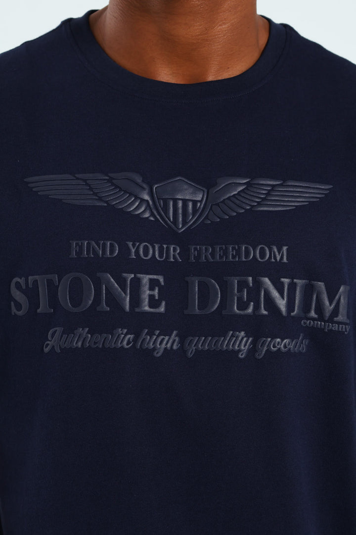 Wings Shield HD Puff Print Tee - Navy