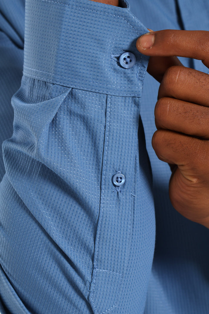 Textured Long Sleeve Shirt - Smokey Blue