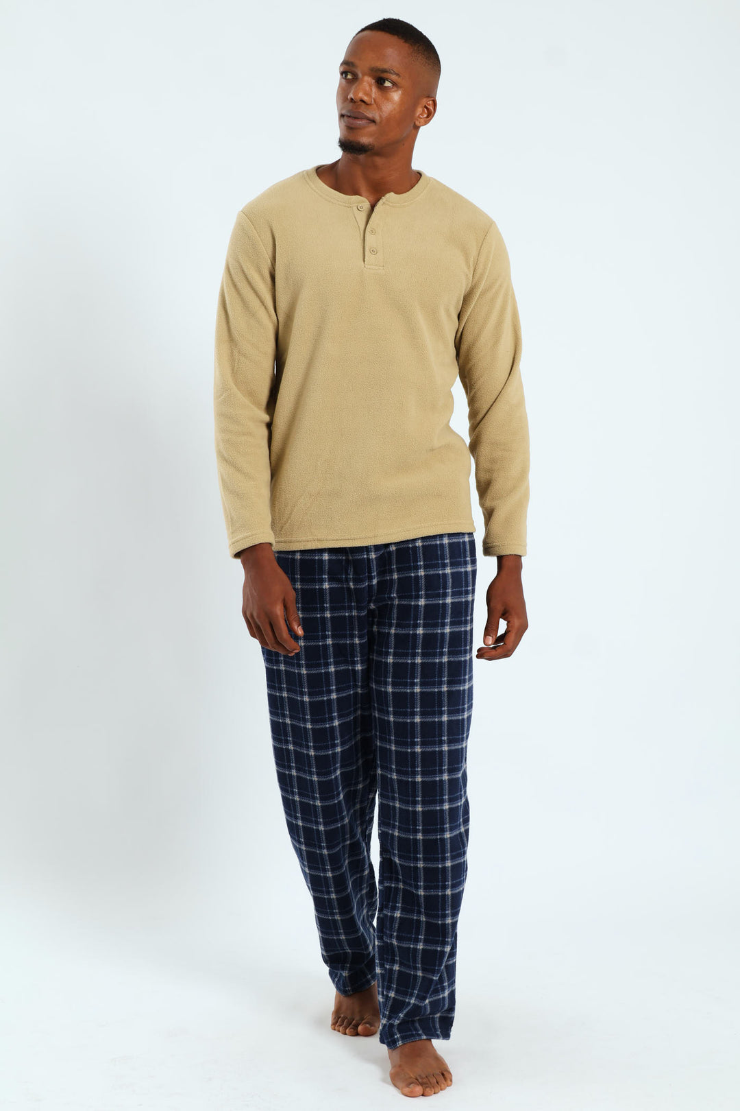 Polar Fleece Top & Check Pants Pyjama Set - Light Green