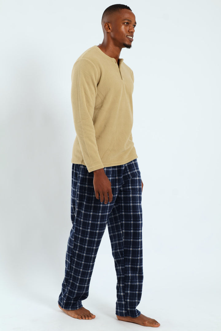 Polar Fleece Top & Check Pants Pyjama Set - Light Green