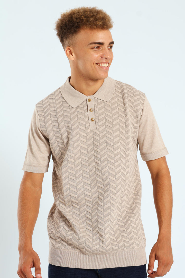 Heringbone Knitwear Golfer - Stone