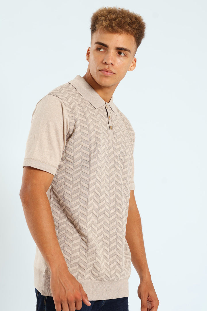 Heringbone Knitwear Golfer - Stone