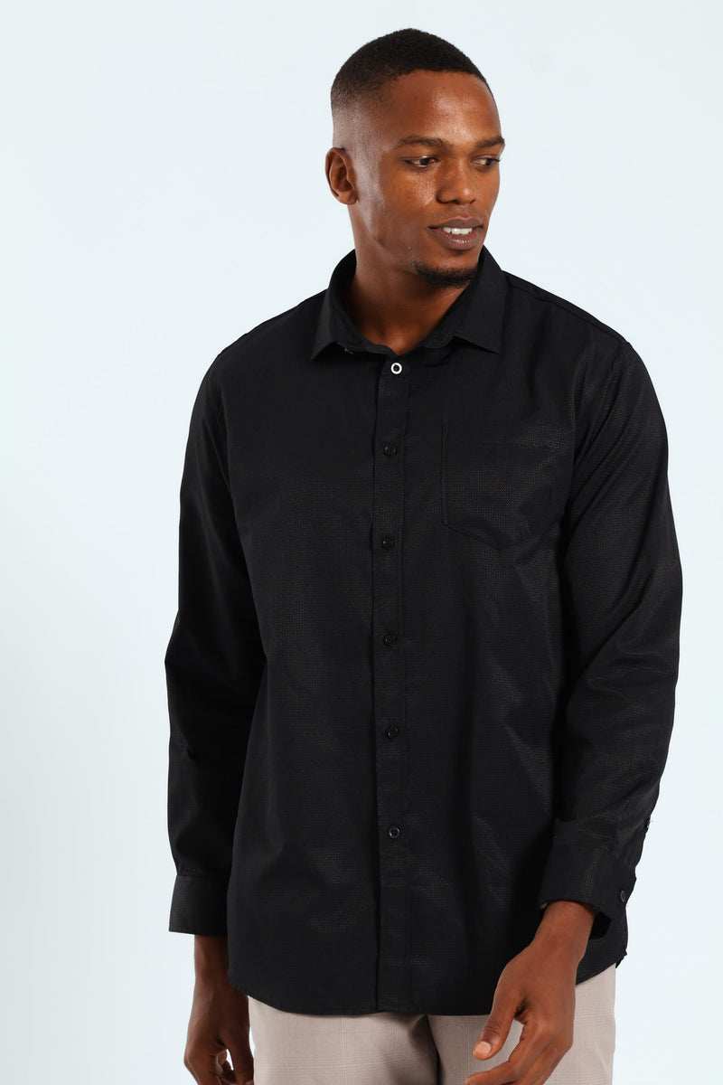 Slim Textured Long Sleeve Shirt - Black