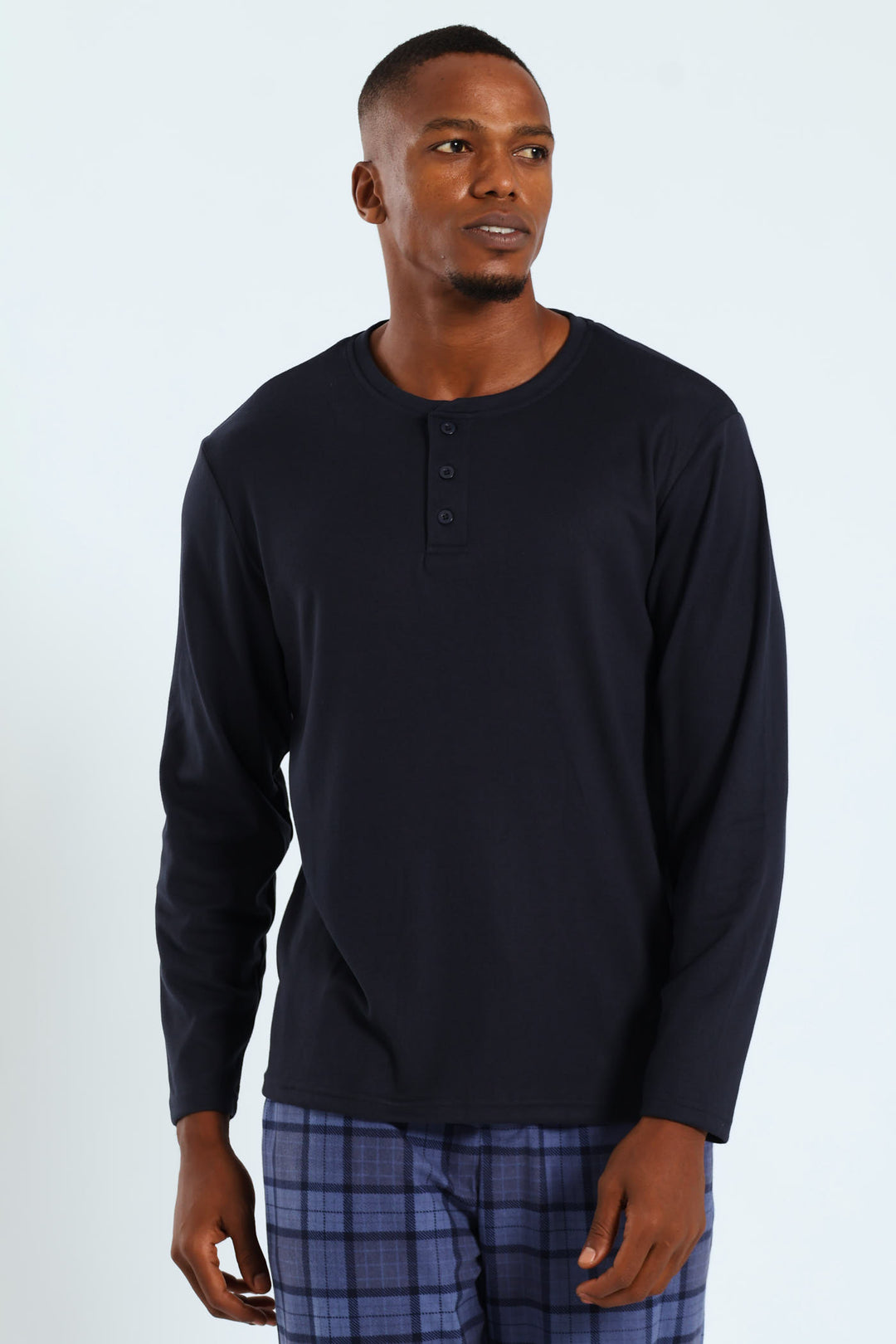 Mens Long Sleeve Henley Interlock Top Navy – Edgars