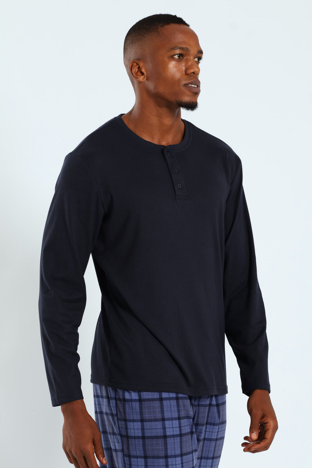 Long Sleeve Henley Interlock Top - Navy