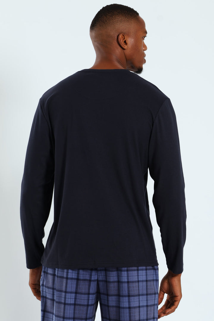 Long Sleeve Henley Interlock Top - Navy