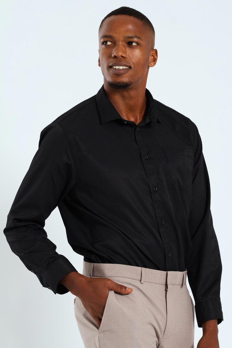 Slim Textured Long Sleeve Shirt - Black