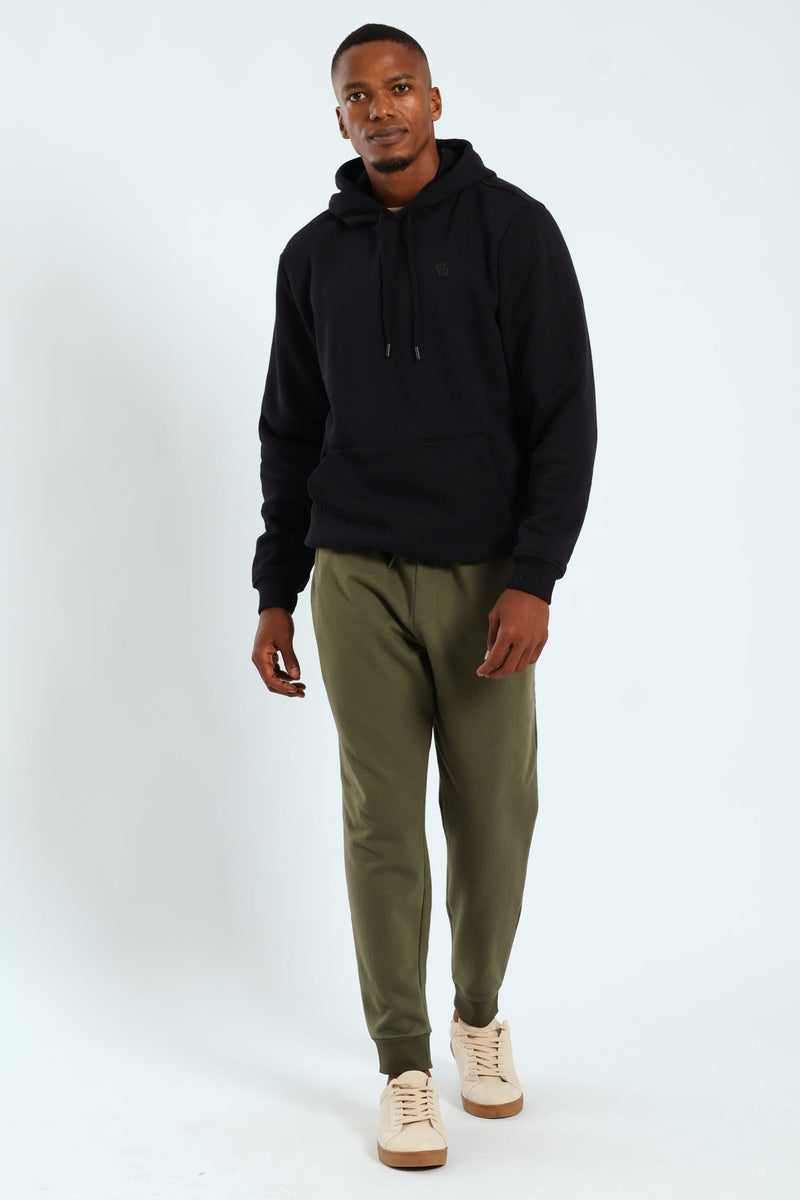 Plain Fleece Hoodie Pullover - Black