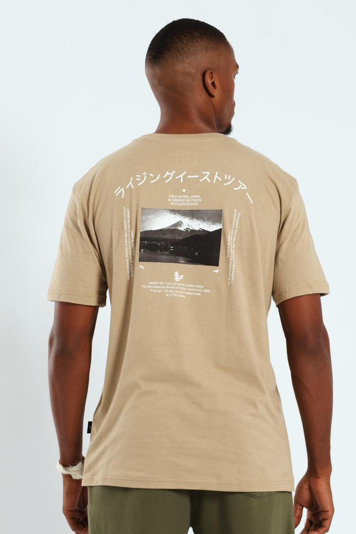 Mt Fuji Field Notes Front & Back Tee - Taupe