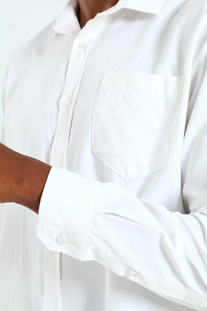 Textured Long Sleeve Shirt - White