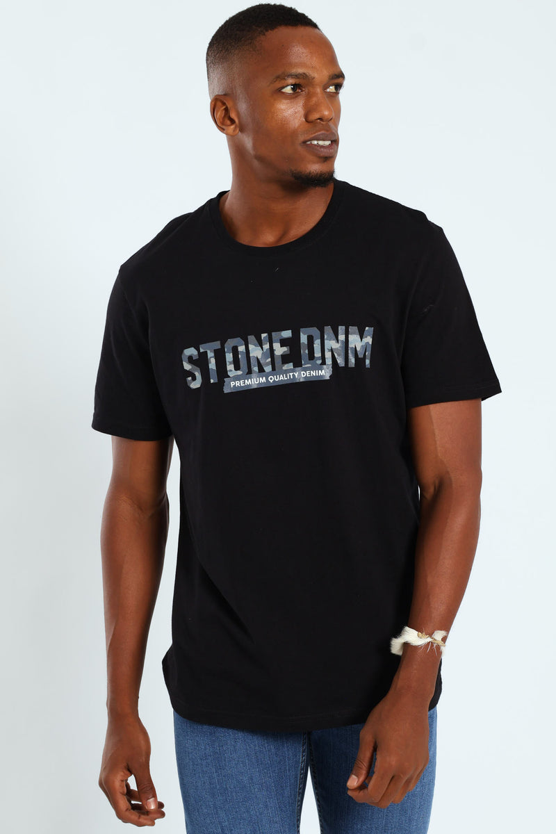 Camo Front & Back Print Tee - Black