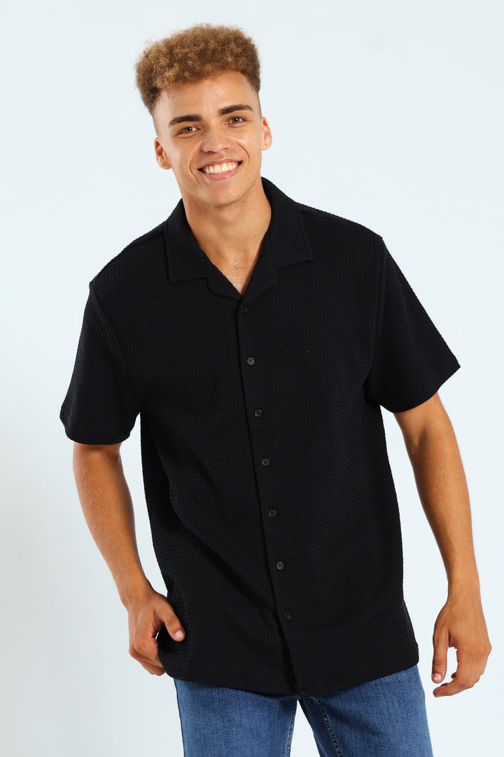 Grid Waffel Shirt - Black