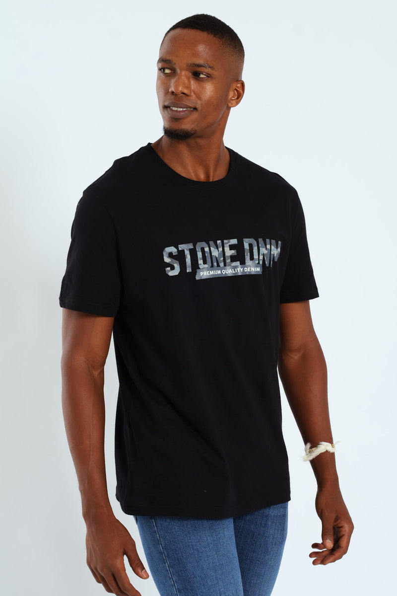 Camo Front & Back Print Tee - Black