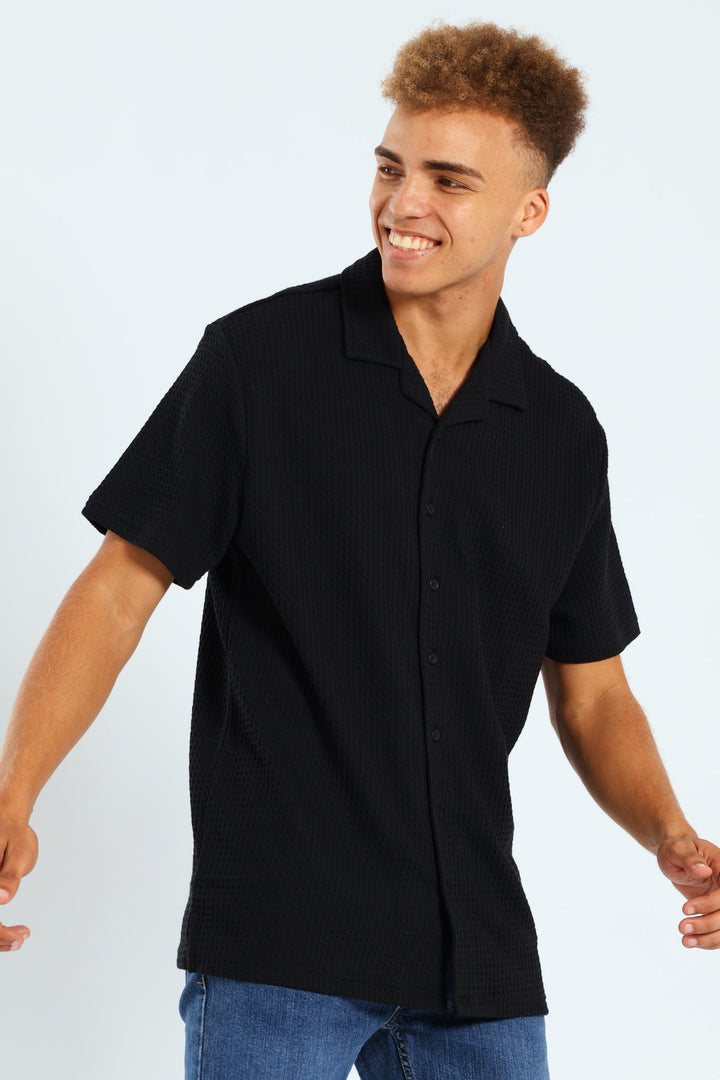 Grid Waffel Shirt - Black