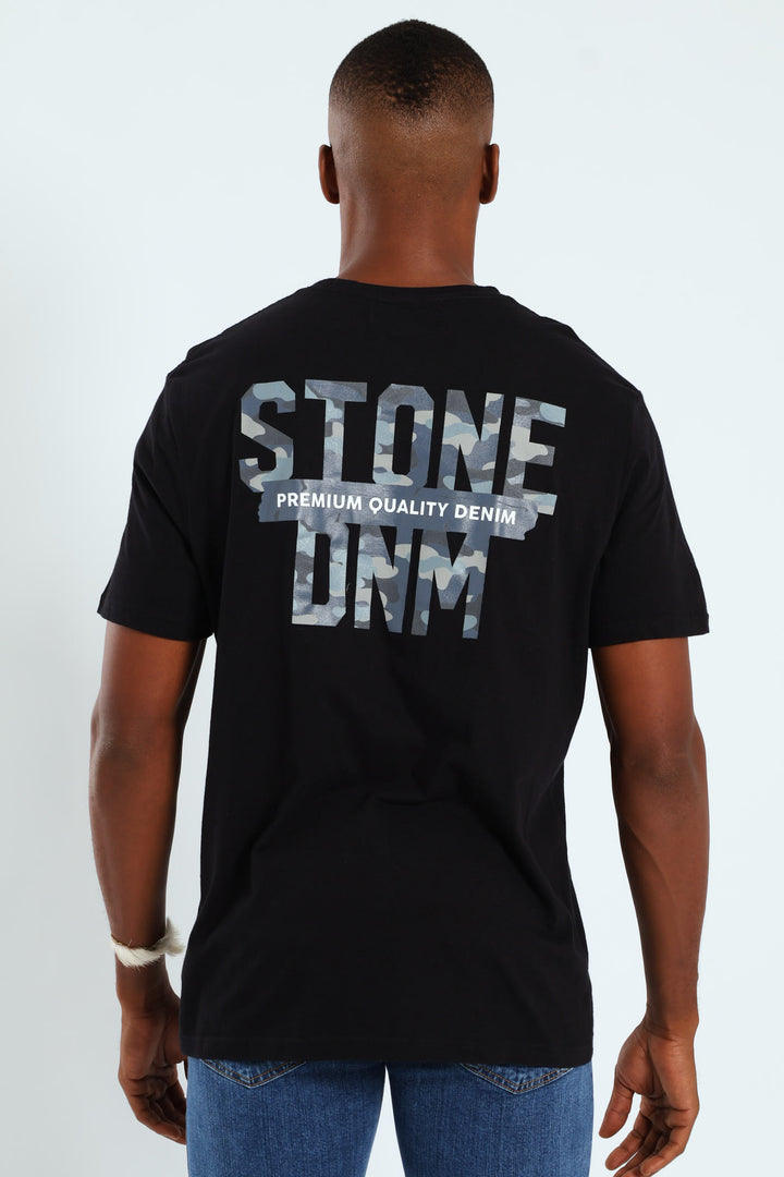Camo Front & Back Print Tee - Black