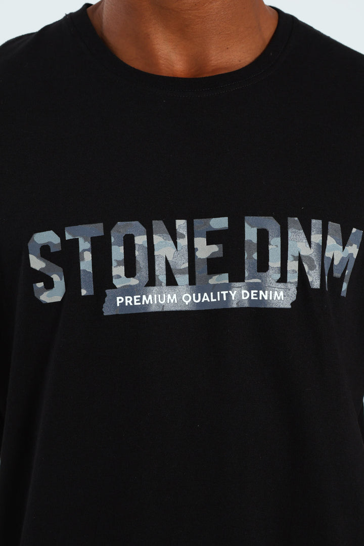 Camo Front & Back Print Tee - Black