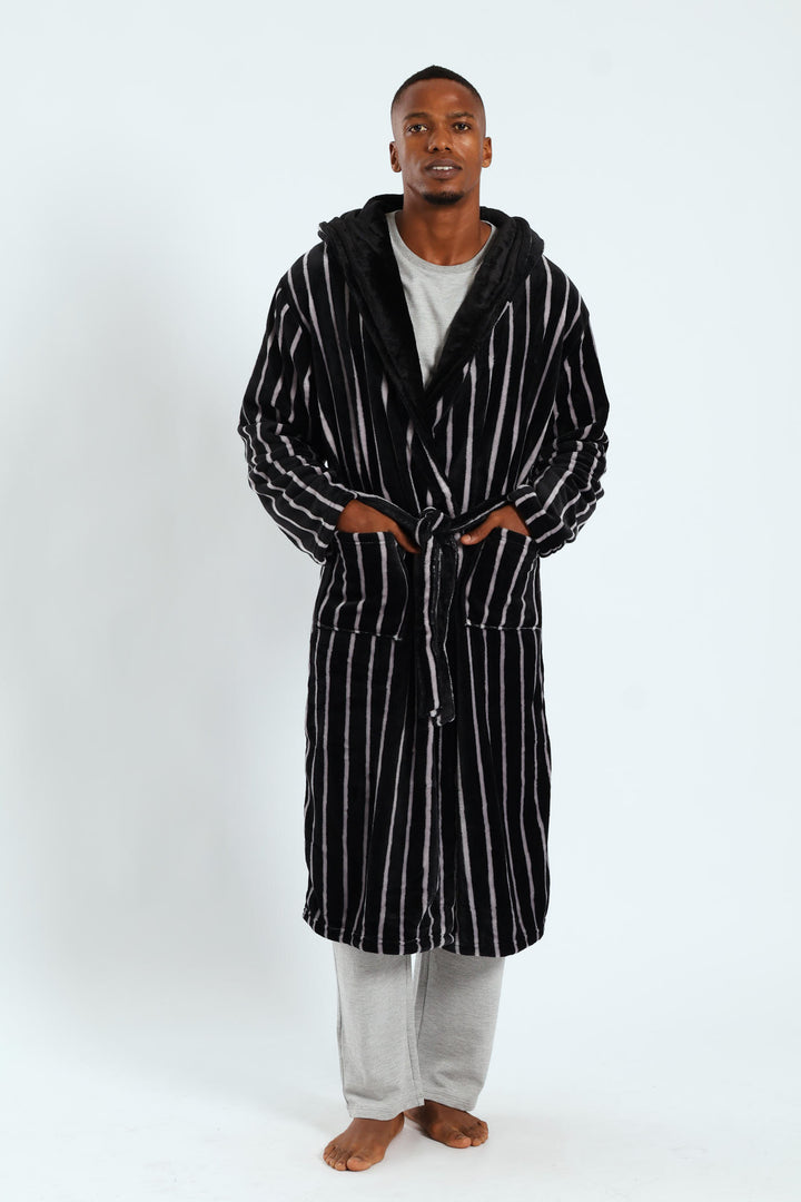 Stripe Hooded Gown - Grey