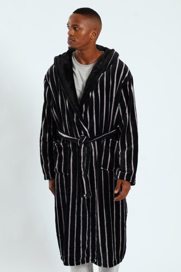 Stripe Hooded Gown - Grey
