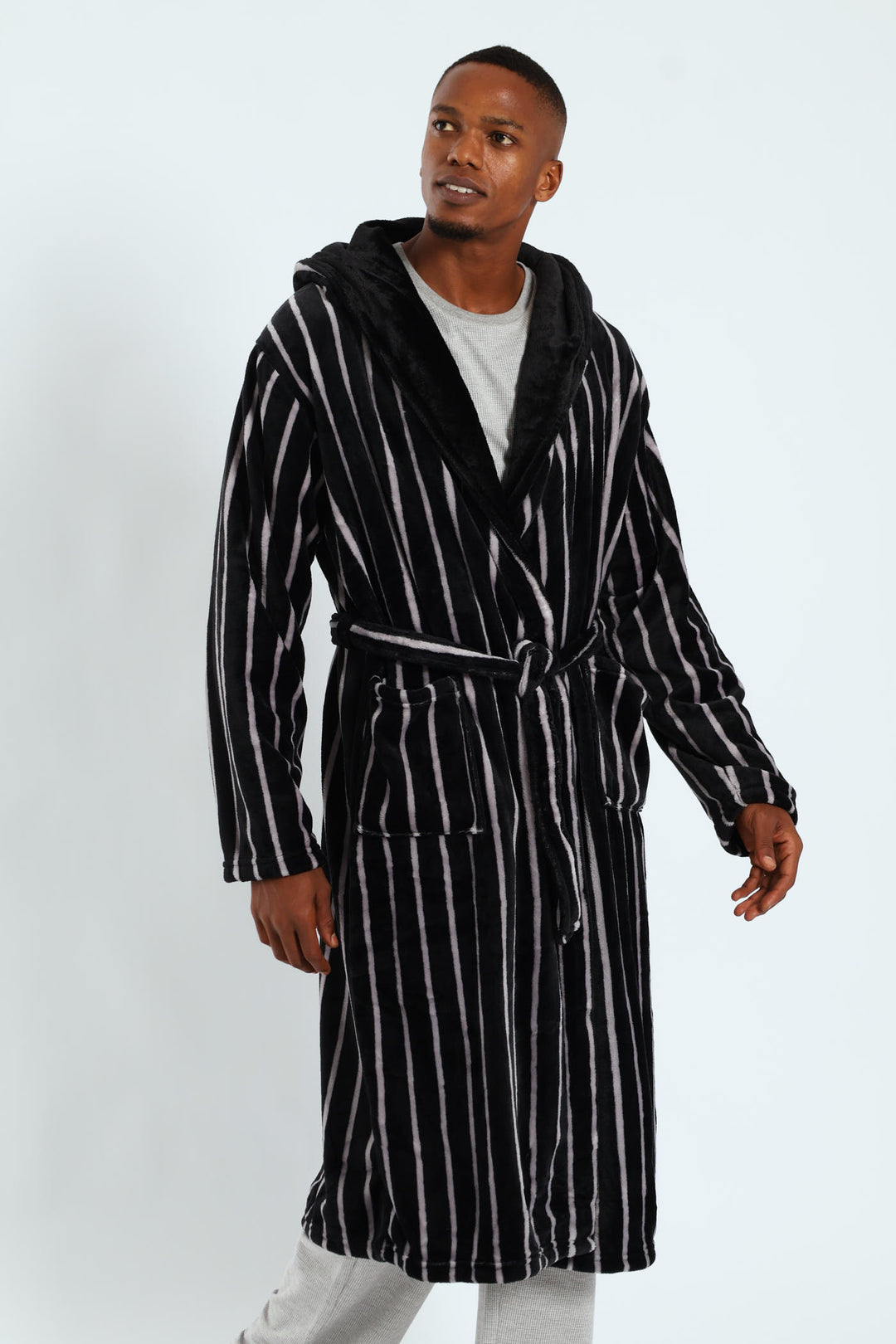 Stripe Hooded Gown - Grey