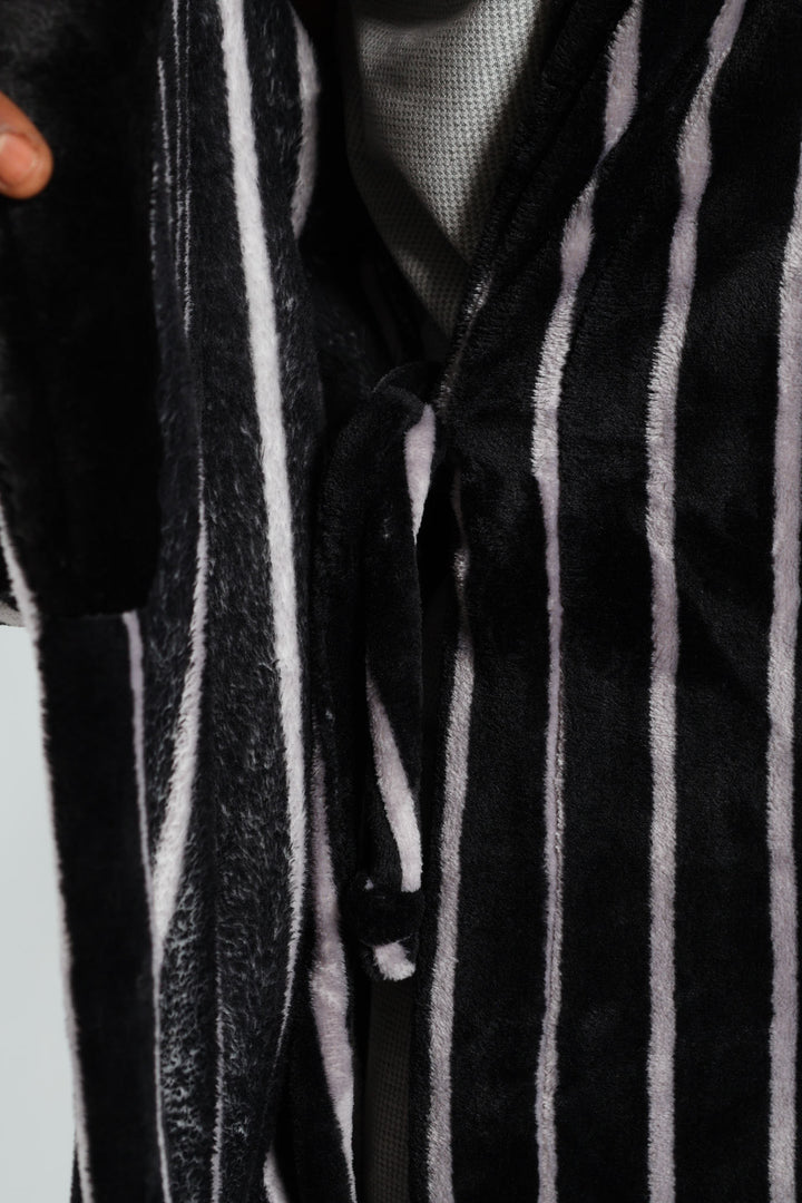 Stripe Hooded Gown - Grey