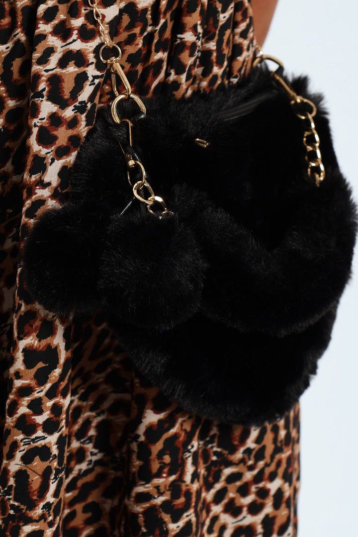 Girls Heart Fur Slingbag - Black