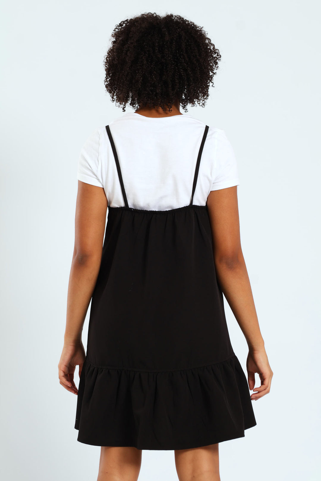 Girls Twofer Strappy Dress With Bows - Black