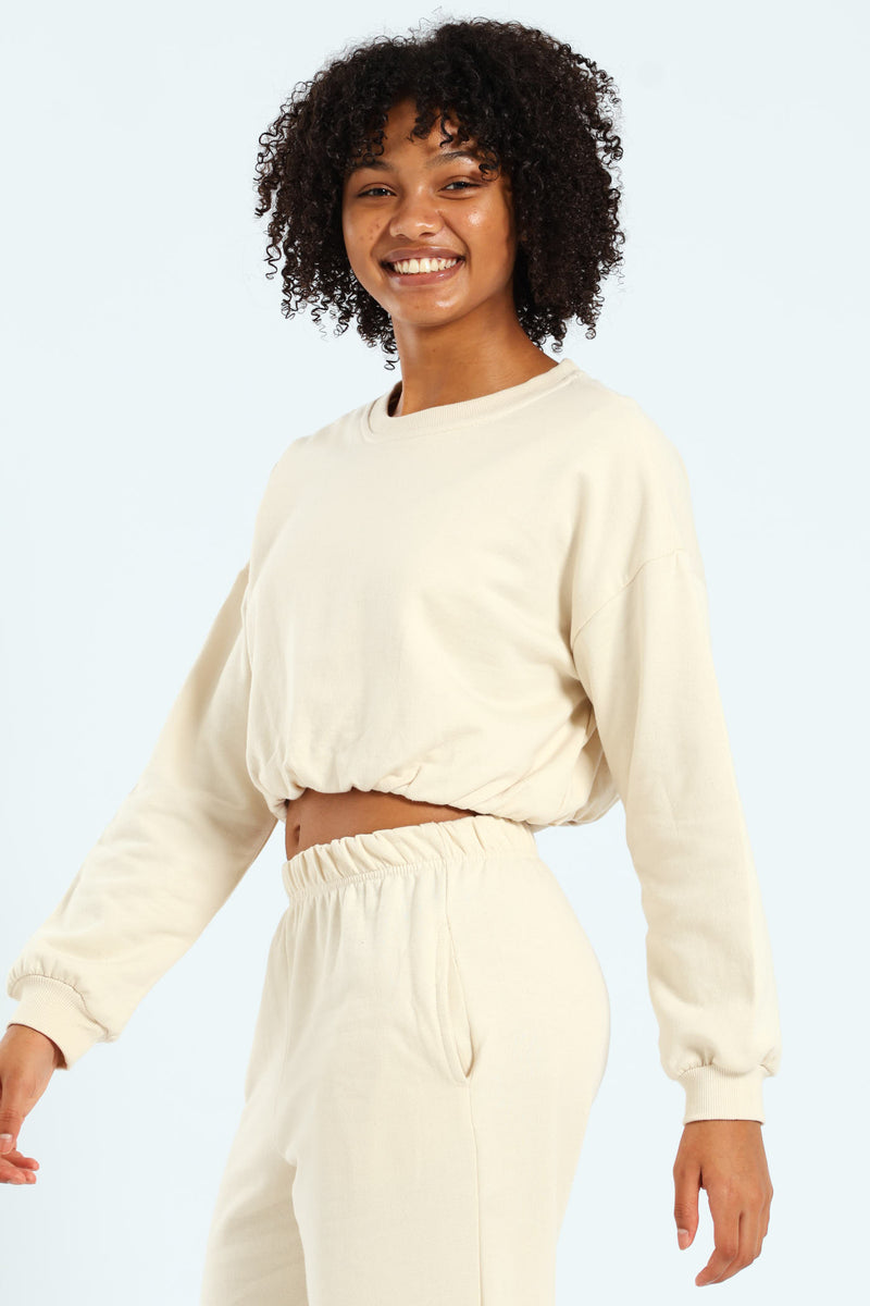 Girls Fleece Bubble Top - Cream