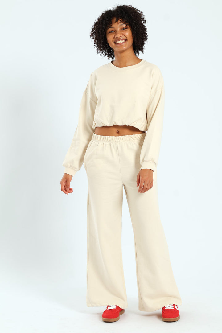 Girls Fleece Wide Leg Pants - Cream