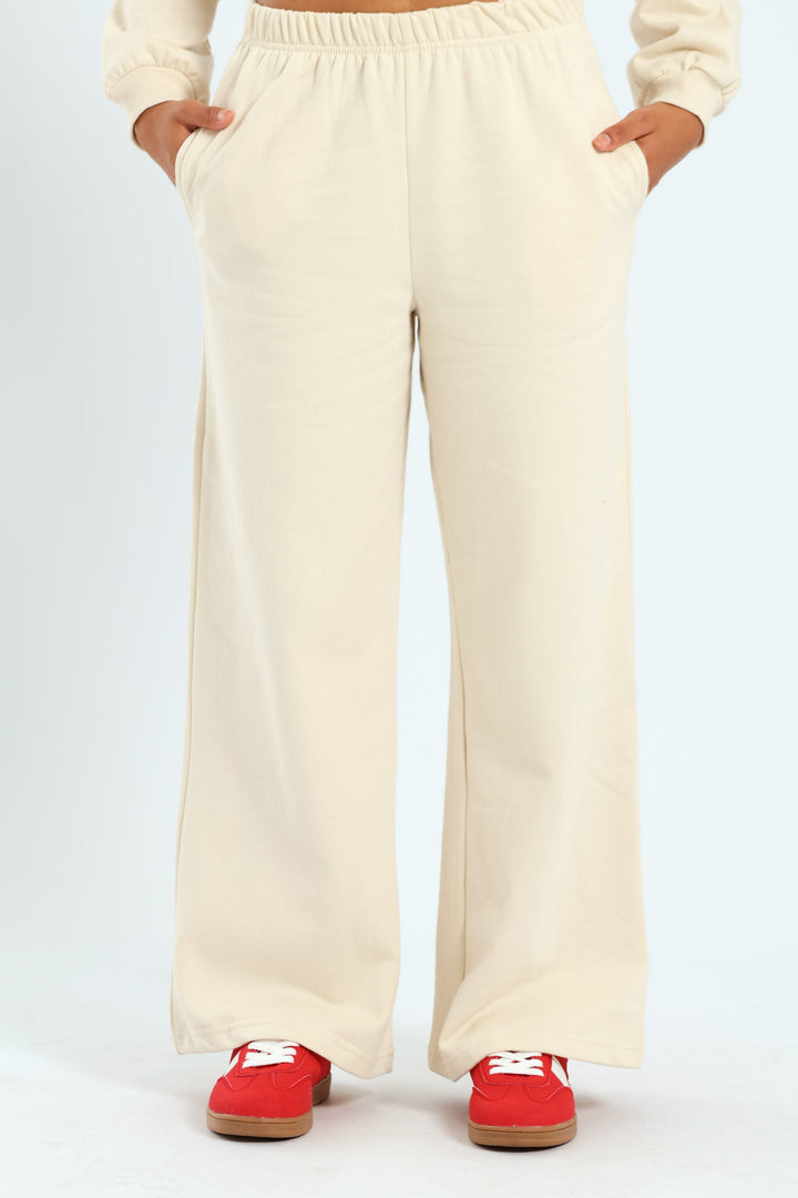 Girls Fleece Wide Leg Pants - Cream