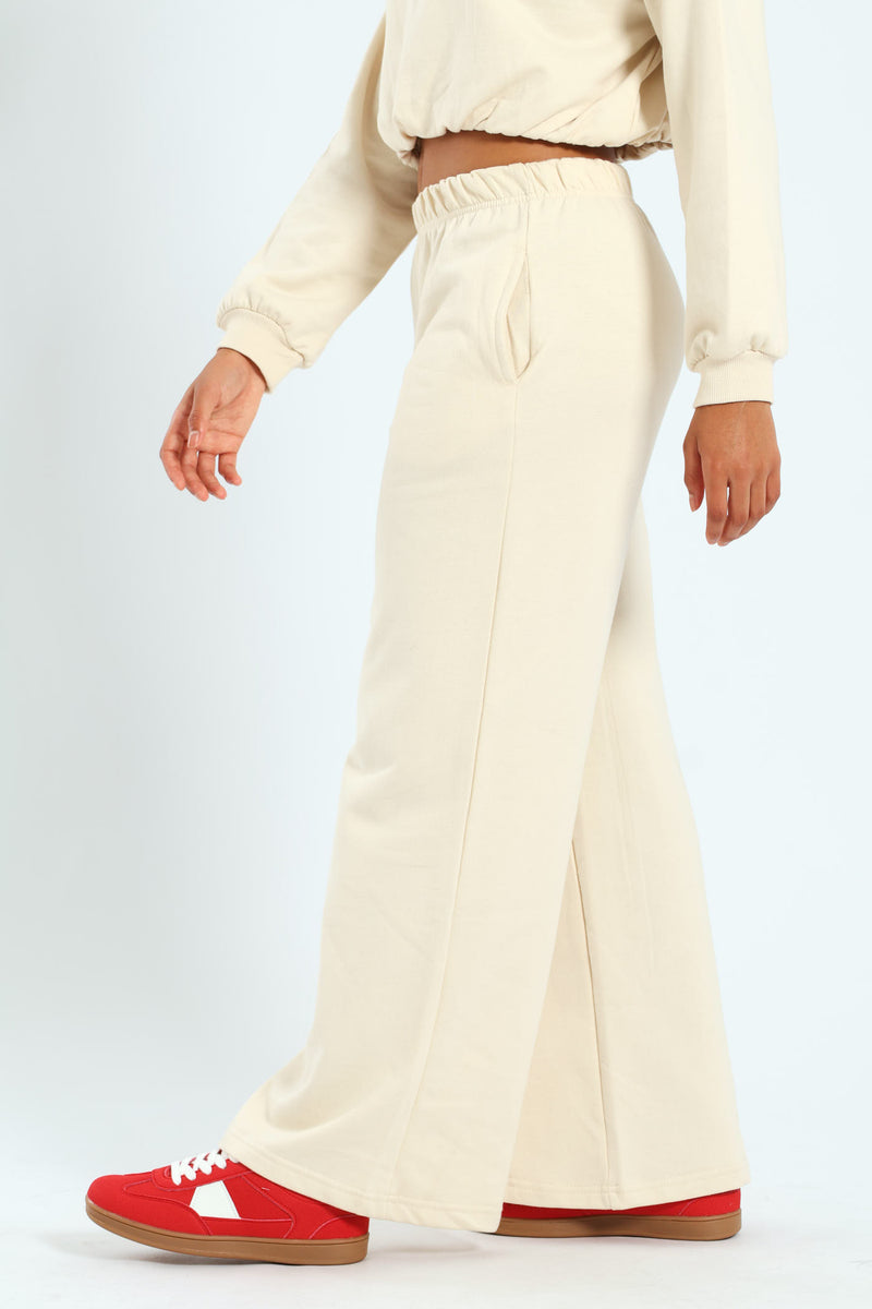 Girls Fleece Wide Leg Pants - Cream