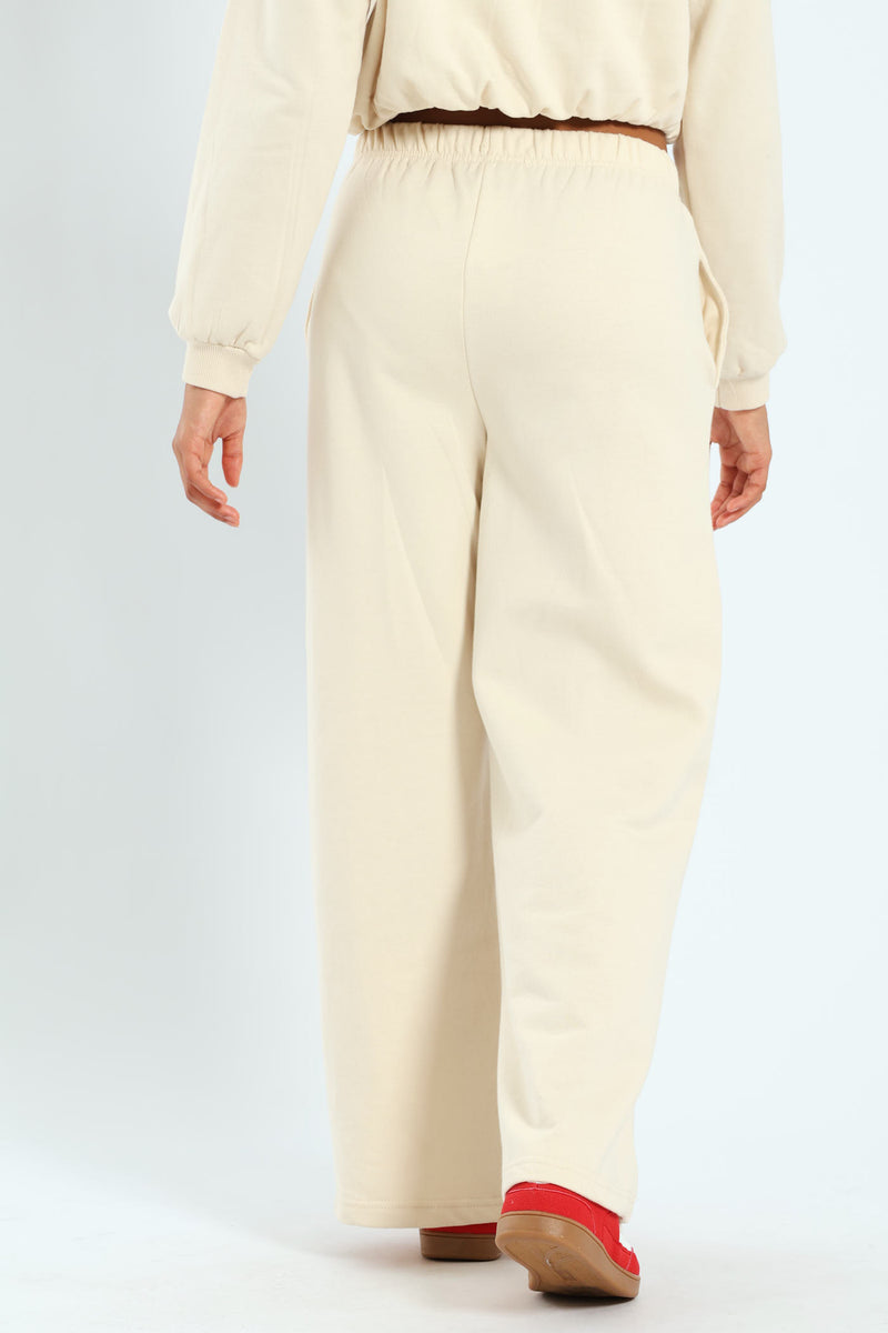 Girls Fleece Wide Leg Pants - Cream
