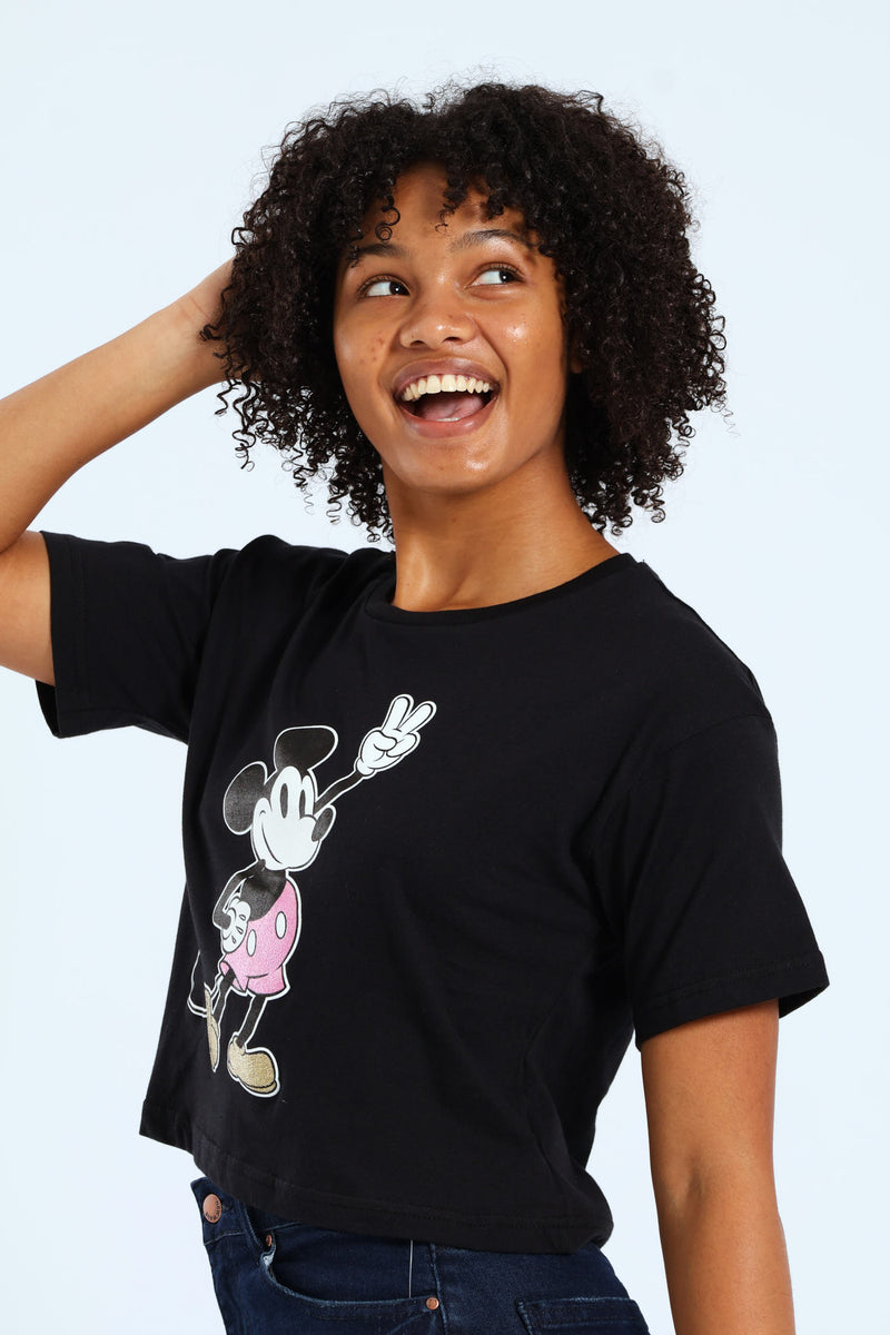 Girls Mickey Boxy Tee - Black