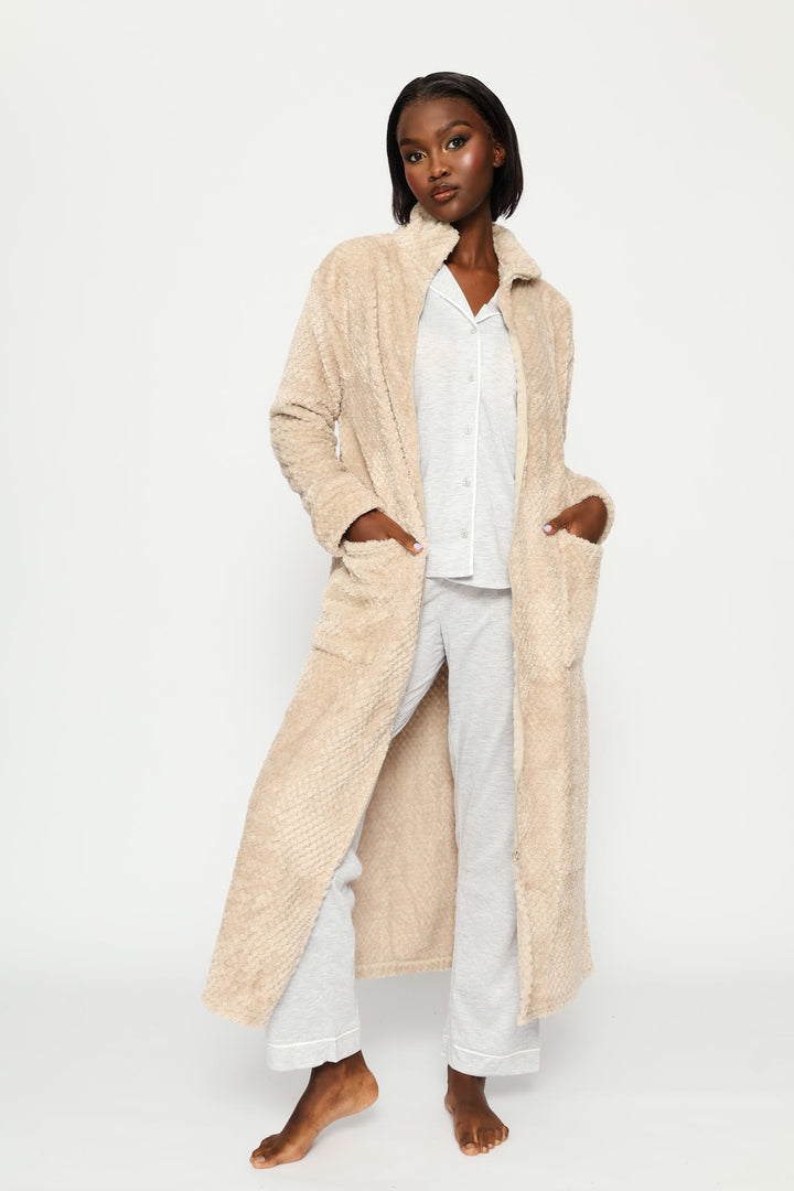 Zip Through Waffle Gown - Natural
