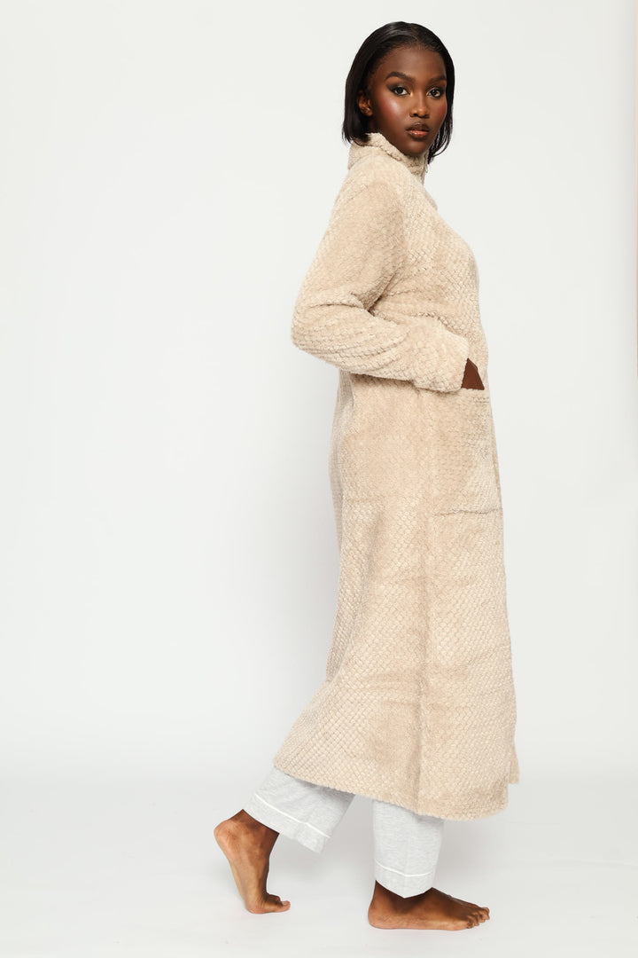 Zip Through Waffle Gown - Natural
